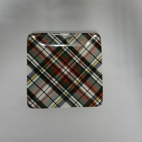 Pottery Barn Denver square Salad Appetizer Size plate square Plaid Tartan micro - Picture 1 of 7